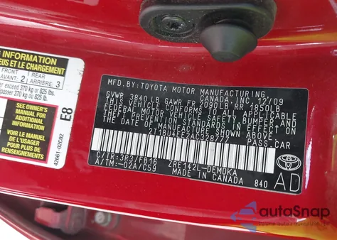 2010 Toyota Corolla из США, поврежденный, VIN 2T1BU4EE2AC328777